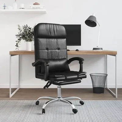Produktbild von Ergonomischer schwarzer Bürostuhl mit Massagefunktion Kunstleder höhenverstellbar drehbar und mit Lendenwirbelstütze für komfortable Arbeit im Homeoffice und Büro