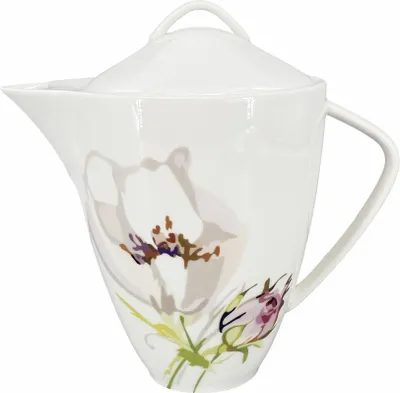 Produktbild von Teekanne Poetica aus weißem Porzellan mit RosenNachbildung, 1600 ml Fassungsvermögen