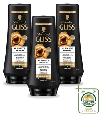 Obrázek produktu pro 3x kondicionér Gliss Ultimate Repair – pro silně poškozené vlasy – 200 ml – balení pro zásobení – 3 kusy