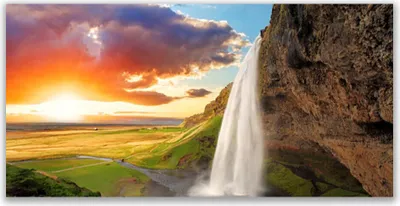 Produktbild von Glasbilder 120x60 Wandbild Druck auf Glas Wasserfall Sonne Landschaft