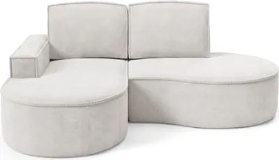 Produktbild von DomoHome Ecksofa MOLLY Ohne Schlaffunktion – Halbkreisförmig, Curio-Bouclé-Stoff, Mit Losen Rückenkissen, Weicher Bouclé-Bezug, 210x157x88 cm, Linke SeiteWeiß