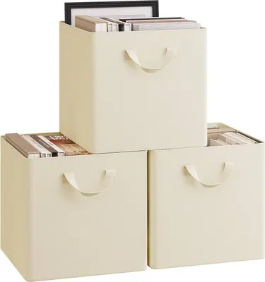 Produktbild von WOLTU Faltbare Aufbewahrungsboxen 3 Stück, ohne Deckel Metallrahmen, Mehrzweck : Creme 34L(32,5x32,5x31 cm) Farbe: Creme Größe: 34L(32,5x32,5x31 cm)