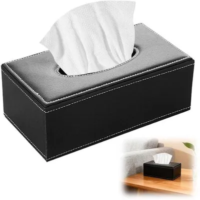 Obrázok produktu pre Kryt na vreckovky zPolyuretánkože – obdĺžnikový – 24 x 12 x 9,5 cm – čierna farba – praktický dizajn