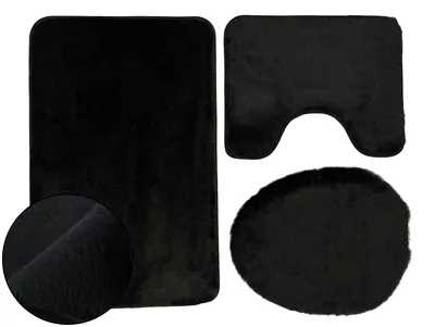 Produktbild von Badematte Badteppich WC-Garnitur Lombok Schwarz 3 TLG 50x80 cm + 50x40 cm + WC-Deckelbezug