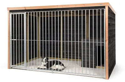 Productafbeelding van Voldux Hondenkennel met nachthok zwart | 316 x 208 x 196 cm | met deur