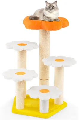 Immagine prodotto di FANTASK: Albero per gatti con fiori, piccolo, con superficie in peluche e pali in sisal per graffiare