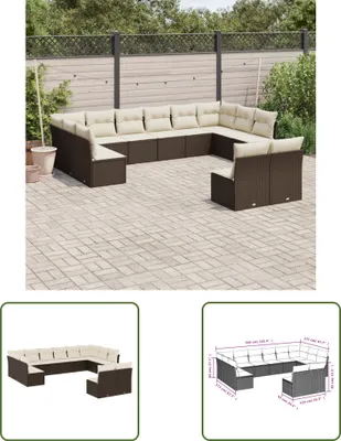 Produktbild von The Living Store 12-tlg. Garten-Sofagarnitur mit Kissen Braun Poly Rattan