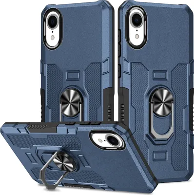 Produktbild von iPhone XR Hülle, Dual Layer Robuste Rüstung Ringhalter Ständer Schutzhülle für iPhone XR Blau