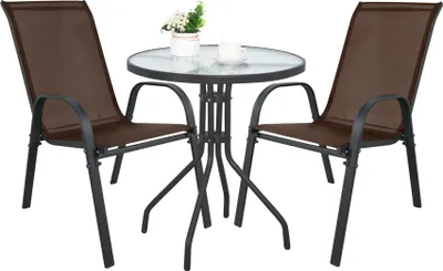Obrázok produktu pre Okrúhly stôl ISLAND 60 cm + 2x hnedé stoličky SOFIA