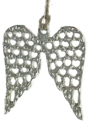 Produktbild von Weihnachtsdeko Engelsflügel Anhänger Silberfarben 6,5 cm - Aluminium