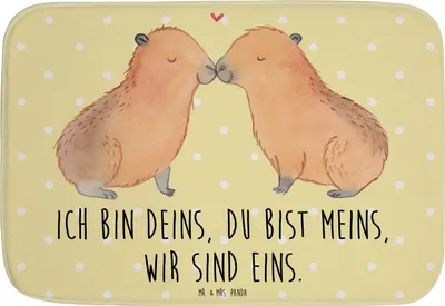 Produktbild von Mr. & Mrs. Panda Badematte Capybara Liebe - Gelb Pastell - Geschenk, Badezimmerteppich, Badteppich, Lustige Sprüche, Liebesbeweis, Beziehung, Valentinstag, duschmatte