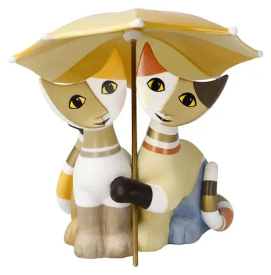Katzenfigur Amici Sotto l'ombrello, Biscuitporzellan, 12x10x12 cm