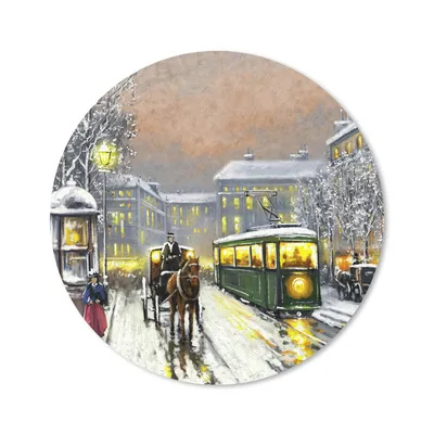 Produktbild von MuchoWow® Mauspad Mousepad Gemälde - Ölgemälde - Winter - Straßenbahn - Pferd 20x20 cm - Mousepads - Maus Mat - Pad - Mausunterlage - Schreibtischmatte