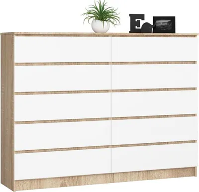 Image de BDW, Commode avec 10 tiroirs, 160×40×121 cm, K160, Chêne Sonoma / Blanc