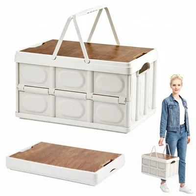 Faltbare Campingbox 30 L mit Holzdeckel, weiß
