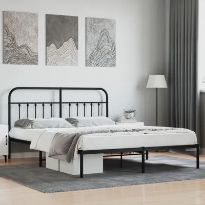 Produktbild von vidaXL Bettgestell mit Kopfteil Metall Schwarz 183x213 cm - Bettgestell - Bettgestelle - Bettrahmen - Bett