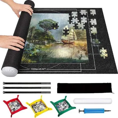 Produktbild von Puzzlematte für 3000 Puzzleteile – Aufbewahrungssystem für Puzzles – Mit Tasche – Mit Pumpe – Rollbare Puzzlematte – Puzzleunterlage – Puzzlebrett – Puzzleordner für 3000 Teile