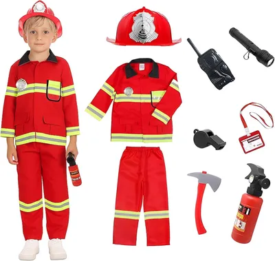 Produktbild von Feuerwehrmann Kostüm Kinder, mit Helm und Feuerlöscher, für Karneval