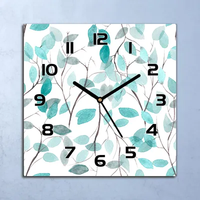 Produktbild von Wanduhr Echt-Glas-Küchenuhr Aquarell Quellblatt Quarz 30x30 Deko Bilder