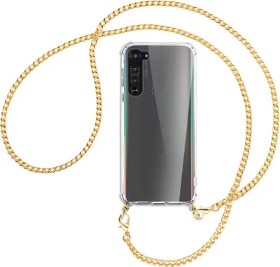 Produktbild von Handykette Backcover-Schutzhülle mit Band (Metall goldfarben) für Motorola Edge - goldfarbene Kette
