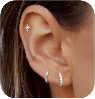 Image de FUNEIA Set de boucles d'oreilles argent or Femmes Créoles zircon hypoallergéniques