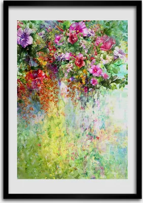 Produktbild von Bild - Bilderrahmen - Foto - 70 cm x 100 cm - MDF - Rahmen - Wandkunst - Bunte Blumen