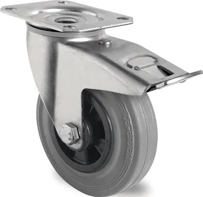 Produktbild von Lenkrolle mit Totalfeststeller Rad- 125 mm Tragfhigkeit 100 kg mit Anschraubplatte Rollenlager Vollgummi grau