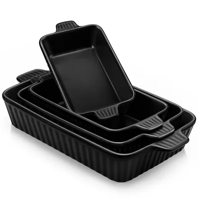 Produktbild von MALACASA Backform Set, 4-tlg Porzellan Kuchenform, Brotbackform, Auflaufform, Ofenform, Schwarz