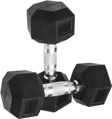 Produktbild von Sporttrend 24® Hexagon Hantel 1-50KG, Paar, verchromter Griff | sechseckige Kurzhantel, rutschfeste Kompakthantel, gummierte Hex Hanteln (2x3KG)