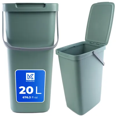Image de KADAX Poubelle avec couvercle et poignée, Poubelle en plastique, Poubelle pour le tri des déchets (vert, 20L)