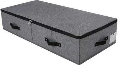 Productafbeelding van Ibenzoa® Opbergbox voor onder het bed, 90x42x18 cm, inklapbaar – materiaal met een positieve lading (Oxford & linnen), zwart-grijs, met handgrepen, etiketvak en rits, geschikt voor dekens en kleding
