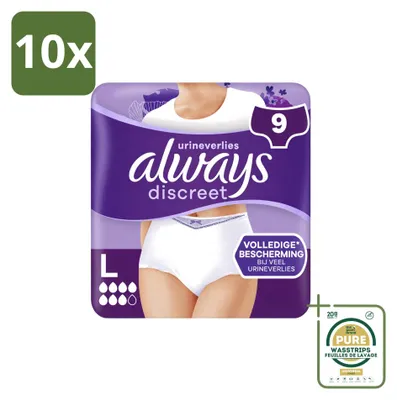 Obrázok produktu pre 10 kusov dámskych absorpčných nohavičiek Always Discreet, veľkosť L – balenie