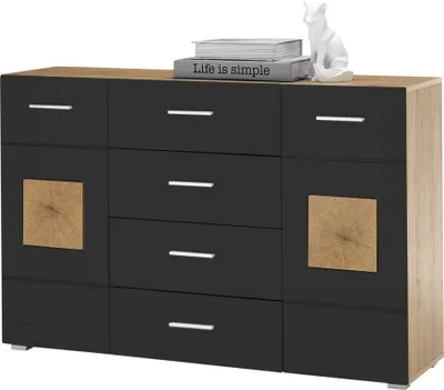 Produktbild von Kommode >Georgia< in Eiche Artisan Nachbildung - 140x92x38cm (BxHxT)