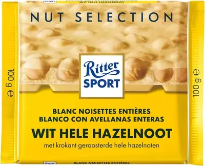 Produktbild von Ritter Sport - Weißes ganzes Haselnusstablet 100gr | 10 Stück