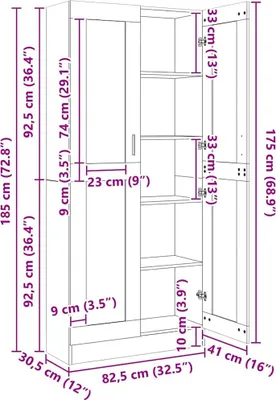 A diagram showing the dimensions of a cabinet.