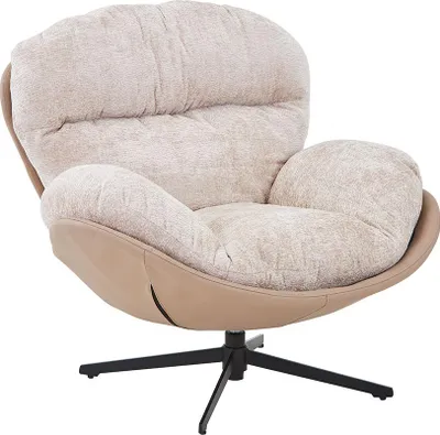 Image de Fauteuil pivotant en velours rembourré et revêtement extérieur en similicuir, structure métallique noire - élégant, confortable et moderne, idéal pour le salon, la chambre à coucher ou le coin lecture - design raffiné et fonctionnel - PENELOPE