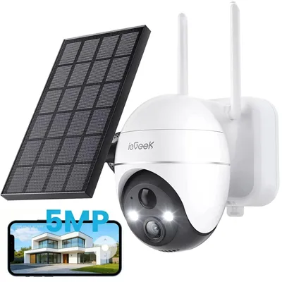 Image de Caméra de surveillance solaire ieGeek 2K pour l'extérieur, caméra sans fil avec surveillance à 355°, détection PIR, vision nocturne couleur jusqu'à 30 m, alarme lumineuse et sonore, audio bidirectionnel