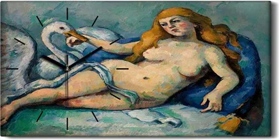 Produktbild von Dekor Leinwand Uhr Wandbilder Geräuschlos Kunstdruck 60x30 Leda und der Schwan - schwarze Hände
