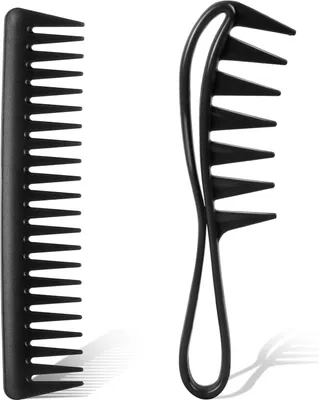 Produktbild von Breite Zahnkämme 2 Stück Grobzinkiger Lockenkamm Haarstyling Schwarz