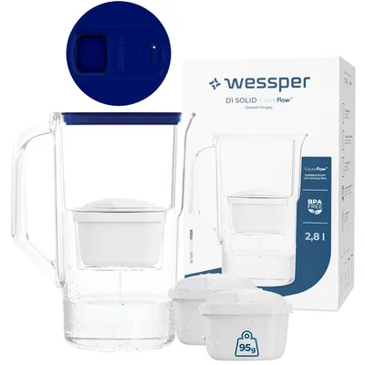 Obrázek produktu pro Wessper D1 SOLID, konvička na filtrovanou vodu FutureFlow™ o objemu 2,8 litru, modrá, s LED displejem a 3 filtry aquamax