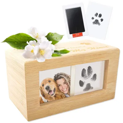 Productafbeelding van Natuurlijke Bamboe Huisdieren Urn met Fotolijst en Voetafdruk Inktpad