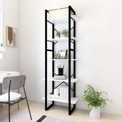 Image de The Living Store Bibliothèque 5 compartiments Blanc 60x30x175 cm Bois composite