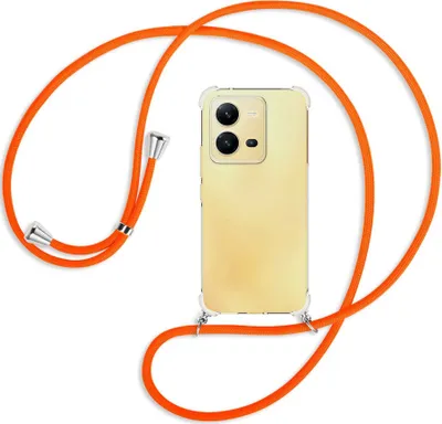 Produktbild von Handykette Backcover-Schutzhülle mit Band (Metall silberfarben) für vivo X80 Lite, vivo V25 (6.44'') - neonorange