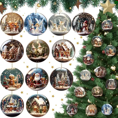24 Holz-Weihnachtsanhänger, 12 Designs, Weihnachtsbaumschmuck