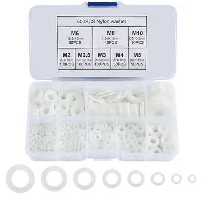 Productafbeelding van Set van 500 nylon ringen, 8 maten: M2/M2,5/M3/M4/M5/M6/M8/M10, wit