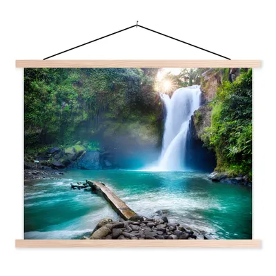 Produktbild von MuchoWow® Textilposter Wasserfall - Steine - Landschaft - Pflanzen - Wasser 60x45 cm mit holzfarbenen Rahmen - Bild