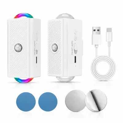 Produktbild von Smartes LED-Nachtlicht 2er-Set, Bewegungssensor,8 RGB-Farben, 4 Helligkeitsstufen, magnetisch, kabellos, ideal für Schlafzimmer, Flur, Treppe
