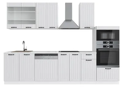 Productafbeelding van Complete keukeneenheid Vicco Fame-Line Wit landhuis/wit 300 cm met hoge kast, WB Marmer, Model 42312