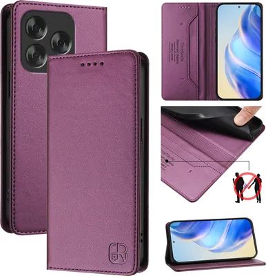 Obrázek produktu pro Kožené pouzdro pro ZTE Blade V70 Design, flipové pouzdro s přihrádkami na karty, peněženkou a stojánkem Fialová