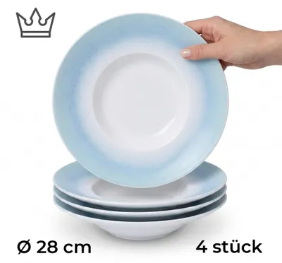 4er-Set Premium Porzellan Pastateller Ø28 cm – Elegantes Ombré-Design in Meeresblau